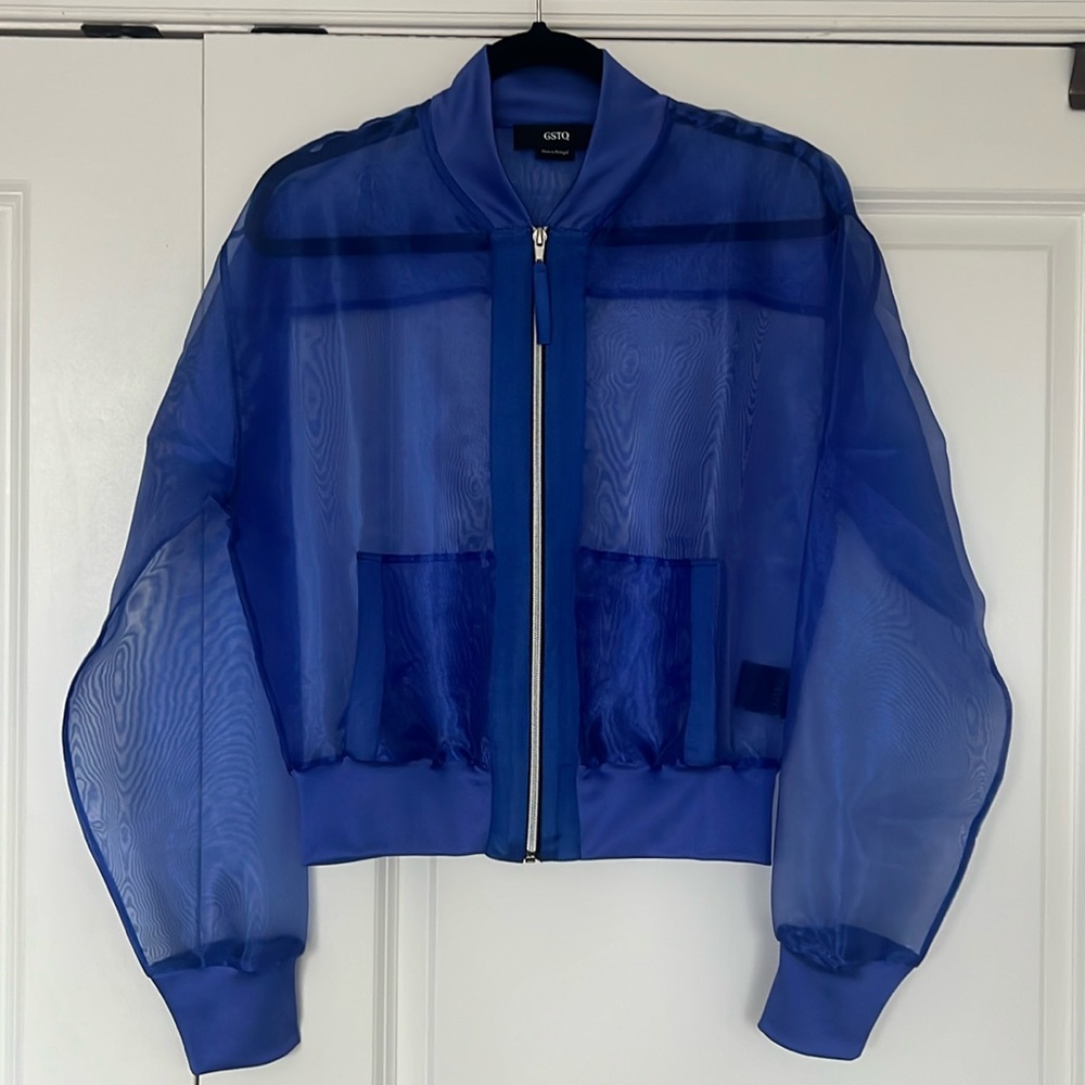 GSTQ blue sheer bomber jacket